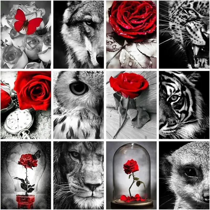 Rose Flowers Picture Embroidery Diy Cross Stitch Kit Animal Tiger unPainting Home Decoration Wall Painting Handicraf